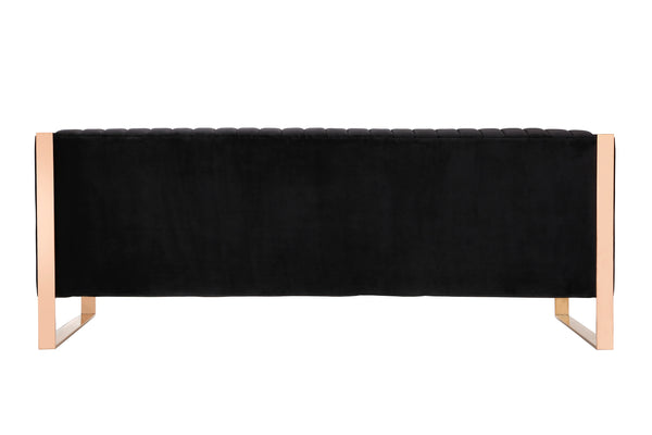 English Elm Trillium 83" Velvet Sofa with Gold Stainless Steel Frame, Vertical Stitching, Plush High-Density Foam Black B365P398096