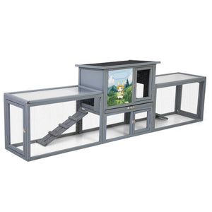 English Elm Large Two-story Outdoor Rabbit Hutch Pine Wood Weatherproof Dual Run Enclosure W2181P356097