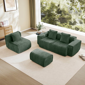 English Elm Streamlined Velvet L-shaped Sectional Sofa with Ottoman and Cloud Cushion Living Room Green W3041S00366