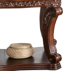 English Elm Dark Dark Oak Finish Traditional End Table with Ornate Carvings, 5mm Tempered Glass Top & Shelf B2741P357336
