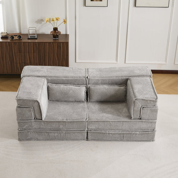English Elm Compression Modular Floor Sofa Bed - Versatile, No Assembly, Soft Fleece, Memory Foam Loveseat, Light Grey W3723P377153