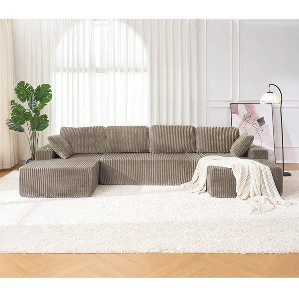 English Elm U-shaped Corduroy Cloud Sectional Sofa with Pocket Springs and Modular Living Room Seating Jade W3366S00003