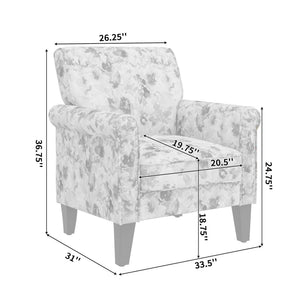 English Elm Barnet Floral Accent Armchair with Pewter Nailhead Trim and Tapered Wood Legs B127P495064