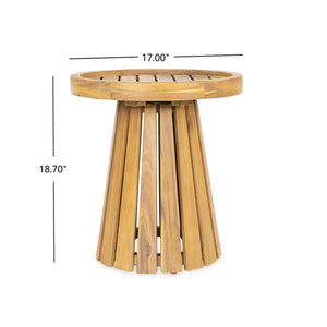English Elm Outdoor Solid Acacia Hardwood Round Side Table for Patio Lounge and Living Spaces N772P378684T