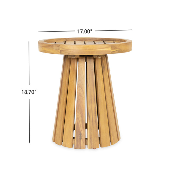 English Elm Outdoor Solid Acacia Hardwood Round Side Table for Patio Lounge and Living Spaces N772P378684T
