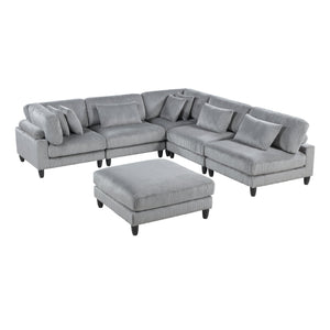 English Elm 6Pc Modular Sectional Set - Versatile Gray Corduroy Living Room Furniture For Custom Comfort & Style B011S01563