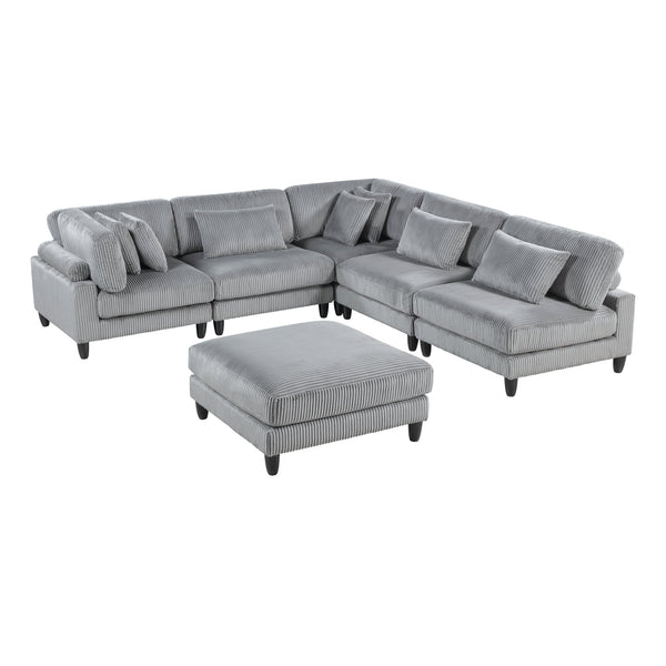 English Elm 6Pc Modular Sectional Set - Versatile Gray Corduroy Living Room Furniture For Custom Comfort & Style B011S01563