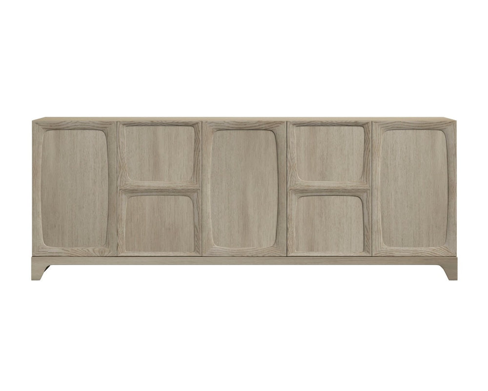 Sunpan RHAENYRA Sideboard - Elegant Sand Beige Oak Veneer with Unique Texture & Timeless Architectural Charm 110831