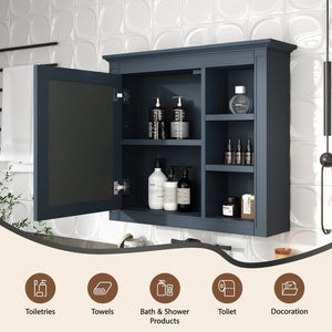 English Elm 30'' Modern Medicine Cabinet Wall Mirror with Hidden Storage and Adjustable Open Shelves for Bath Blue WF318452AAC