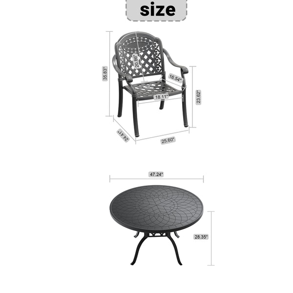 English Elm 7-piece Cast Aluminum Outdoor Dining Set with Carved Relief Chairs and Stackable Design W1710S00634
