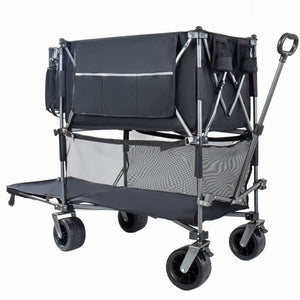 English Elm 55" Double Decker Collapsible Wagon 560lb Capacity Alloy Steel Frame All-terrain Wheels Black W2932P405185