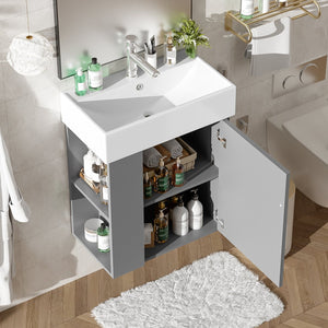 English Elm 21.6" Modern Floating Bathroom Vanity With Ceramic Sink & Open Shelving - Space-Saving Design! N729P170390E