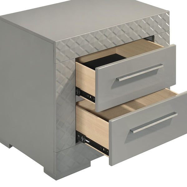 English Elm Pierce Grey High Gloss Nightstand with 2 Smooth Drawers, Felt-Lined Top, Modern Mirrored Finish B062P378424