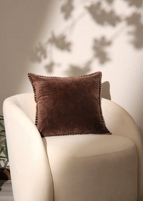 English Elm Stonewashed Cotton Velvet Throw Pillow - Hand-Stitched Edges, Luxurious 19" Square Accent Pillow B346P321252-GIGA