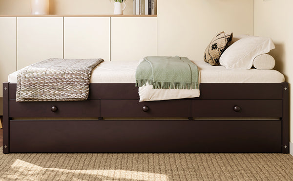 English Elm Twin Triple Metal Bunk Bed Matte Powder Coated Frame with Full Safety Guardrails Espresso W1580S00386