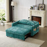 English Elm 53.9" Modern Loveseat Pull-Out Sofa Bed With Adjustable Backrest, Two Cup Holders , A Phone Holder, Three Charging Ports and Side Storage Pockets For Living Room, Teal