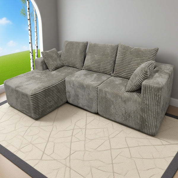English Elm Corner Modular Sectional Sofa with Plush Fabric Converts to Loveseat or Guest Bed Gray W3064S00002