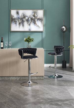 English Elm Set of 2 Velvet Bar Stools with Chrome Base Swivel Height Adjustment Plush Cushion Modern Comfort Black W1249P247737