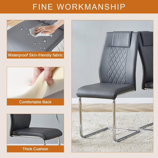 English Elm Table Modern Luxurious Dining Set - Transparent Glass Top With 4 Dark Gray Pu Chairs & Silver Legs W1151S04129-GIGA