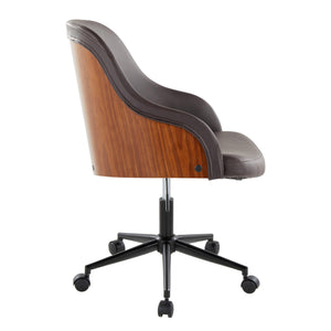 English Elm Office Task Chair Mid-century Modern Walnut Wood Faux Leather Swivel Desk Seat B202P474170