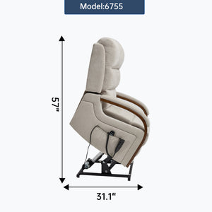 English Elm Power Lift Recliner Chair Chenille Upholstery Dual Motor Heat Massage Solid Wood Arms Beige W1803S00077