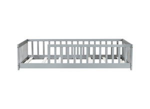English Elm Twin Solid Rubberwood Floor Bed with Full Perimeter Safety Rails for Toddler Rooms Grey W504P296793