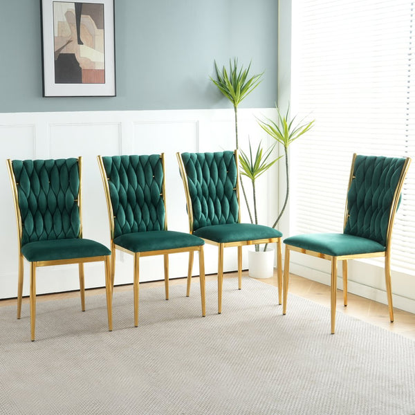 English Elm Modern Velvet Dining Chairs Set of 4 with Gold Legs Curved Back Kitchen Bedroom W210P271009