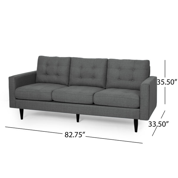 English Elm Christopher Knight Home® - 3-Seater Modern Fabric Sofa - Dark Grey, Elegant Button-Tufted Design, Durable & Stylish For Living Spaces 66890.00A_66890.00B