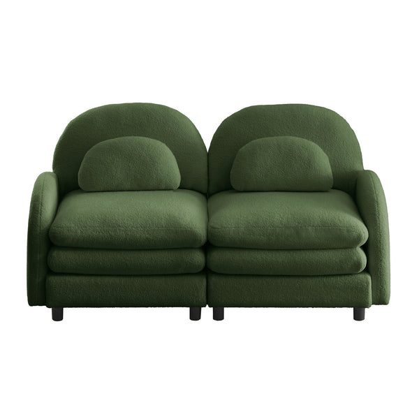 English Elm Teddy Fleece Curved Loveseat Modular Two Seater Sofa with Cloud Soft Double Layer Cushions Green W5656S00076