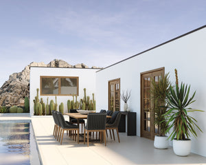 Sunpan Sorrento Dining Chair - Modern Outdoor Seating with Durable Teak Wood and Fade-Resistant Fabric Natural / Arashi Black