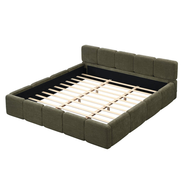 English Elm California King Boucle Upholstered Platform Bed Thick Block Headboard Modern Suite N757P391356D