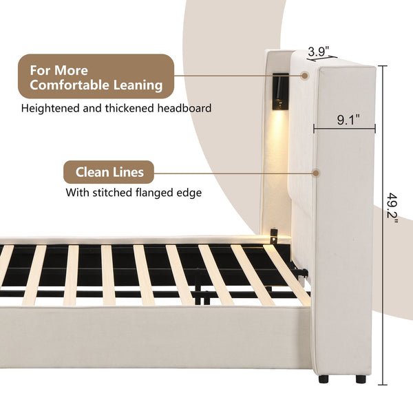 English Elm Christopher Knight Home® - King Size Upholstered Bed Frame With Wingback Headboard, Usb Charging & Adjustable Reading Lamp N757P235229B