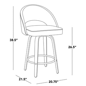 English Elm Fixed-height Walnut Wood Counter Stools with Fabric Seats Mid-century Modern Set of 2 B202S02152