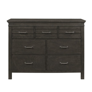 English Elm 1pc Blaire Farm Charcoal Gray Finish 7-Drawer Transitional Dresser with Okume Veneer, Rustic Appeal and Fixed Pulls Charcoal grey 57.75 L x 19 W x 44.25 H B011P220616