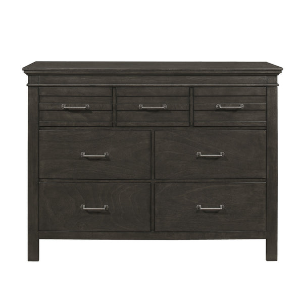 English Elm 1pc Blaire Farm Charcoal Gray Finish 7-Drawer Transitional Dresser with Okume Veneer, Rustic Appeal and Fixed Pulls Charcoal grey 57.75 L x 19 W x 44.25 H B011P220616