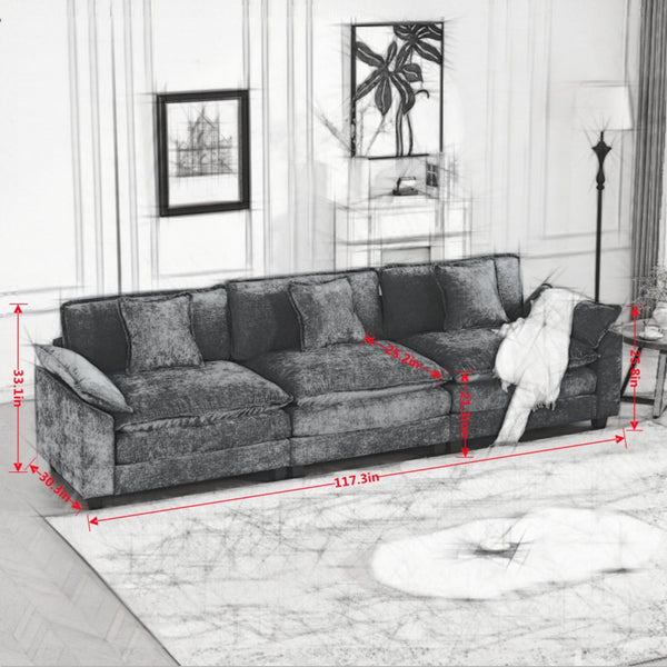 English Elm Wider Armrest 3-Seat Sectional Sofa, Modern Chenille Couch For Living Room, Comfortable & Flexible Design W1143S00042-GIGA