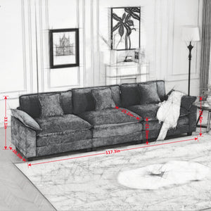 English Elm Wider Armrest 3-Seater Modular Sofa, Breathable Beige Chenille, Ergonomic Comfort For Any Space W1143S00041-GIGA