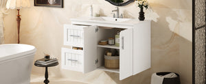 English Elm 36'' Wall Mounted Bathroom Vanity with Ceramic Sink, Solid Wood & MDF Floating Cabinet with Drawers White N710P293299K
