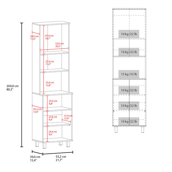 English Elm White White Kitchen Pantry with Pneumatic Doors, Open Shelves, Tall Slim 80.3" Storage Cabinet Modern B062S00603