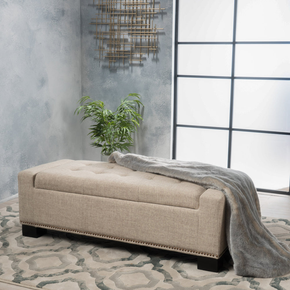 English Elm Chelsea Tufted Polyester Storage Ottoman with Stud Trim and Hinged Lid for Living Rooms 54574.00F