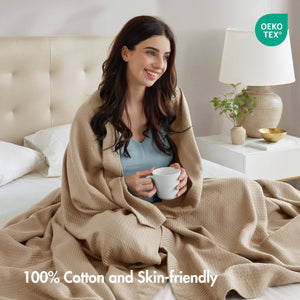 JLA Home Madison Park - Blanket Egyptian Cotton Ultra-Soft White Throw for Year-Round Breathable Comfort and Lasting Durability Khaki MP51N-6190