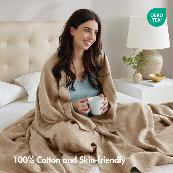 JLA Home Madison Park - Blanket Egyptian Cotton Ultra-Soft White Throw for Year-Round Breathable Comfort and Lasting Durability Khaki MP51N-6190