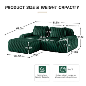English Elm 82" Modular L-shaped Sectional Sofa Flannelette Upholstered with Movable Ottoman Living Room Green W714S01524