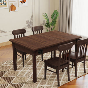 English Elm 63" Convertible Board Game Dining Table Solid Pine Legs Leatherette Mat Seats Six W1120P338188