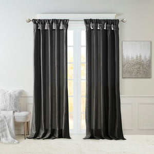 English Elm Twist Tab Lined Window Curtain Panel Black 50X84" - Luxurious Faux Silk For Elegant Home Décor B035P148396-GIGA