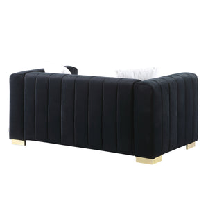 English Elm A Modern Channel Sofa - Luxurious Black Velvet Chesterfield 3-Seater For Stylish Living Spaces W1099S00128