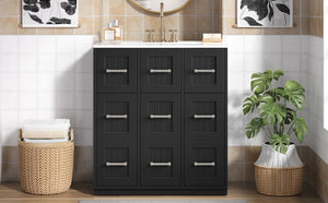 English Elm 30inch Bathroom Vanity with Undermount Sink, Tip-Out Tray, Soft-Close Doors, Spacious Drawers & Handles Black N710P331580B
