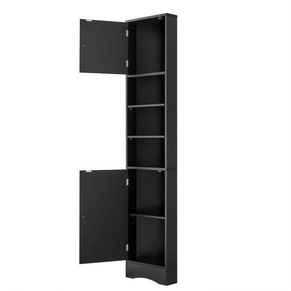 English Elm Multi-Functional Corner Cabinet Tall Trapezoid Bathroom Storage with Adjustable Shelves, Doors, Anti-Dump Device Black WF530911AAB