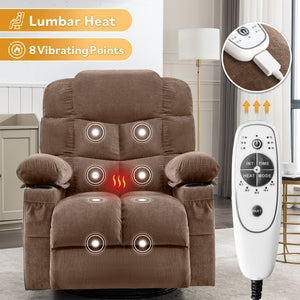English Elm Oversized Swivel Recliner with Massage Heating Linen Upholstery and Usb Port Brown W1521P411662