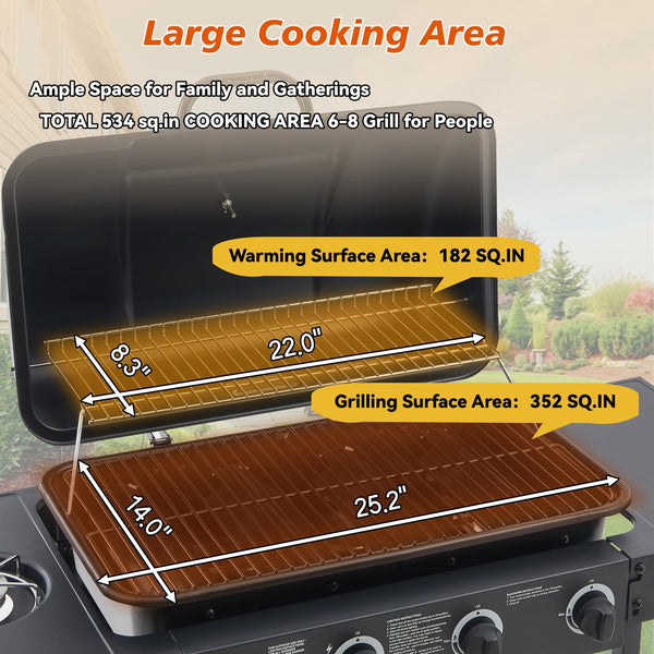 English Elm 4 Burner Propane Gas Grill with Cast Iron Grates Side and 42000 Btu Outdoor Power W1820P341742